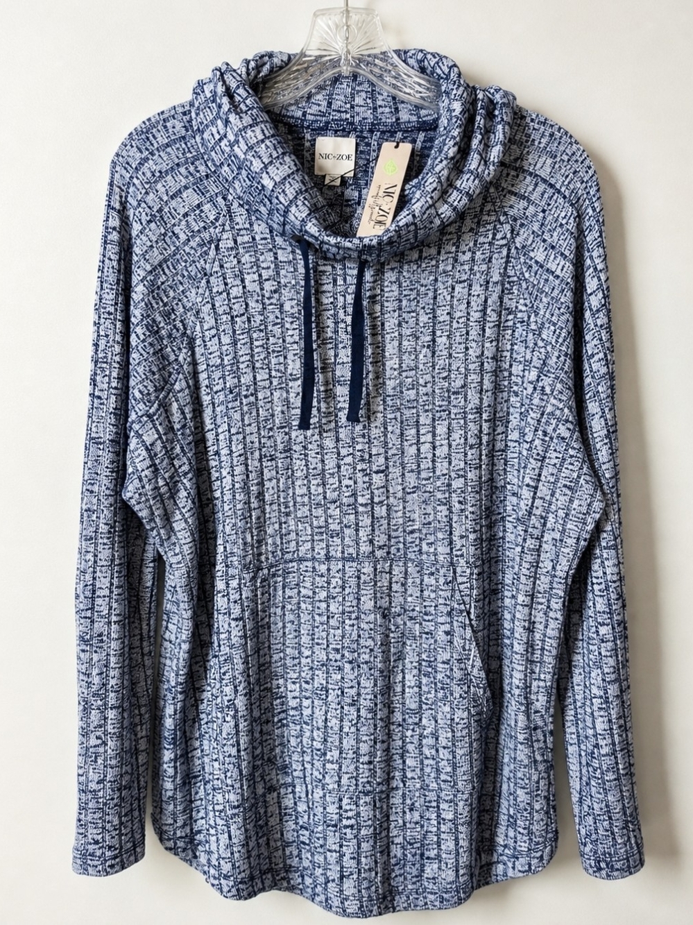 NEW NIC+ZOE Blue Marled Cowl-Neck Pullover Sweater